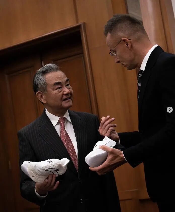 王毅赠送中国跑鞋，匈牙利外长立即在网上晒图！网友都在找同款，安踏：同色已售罄